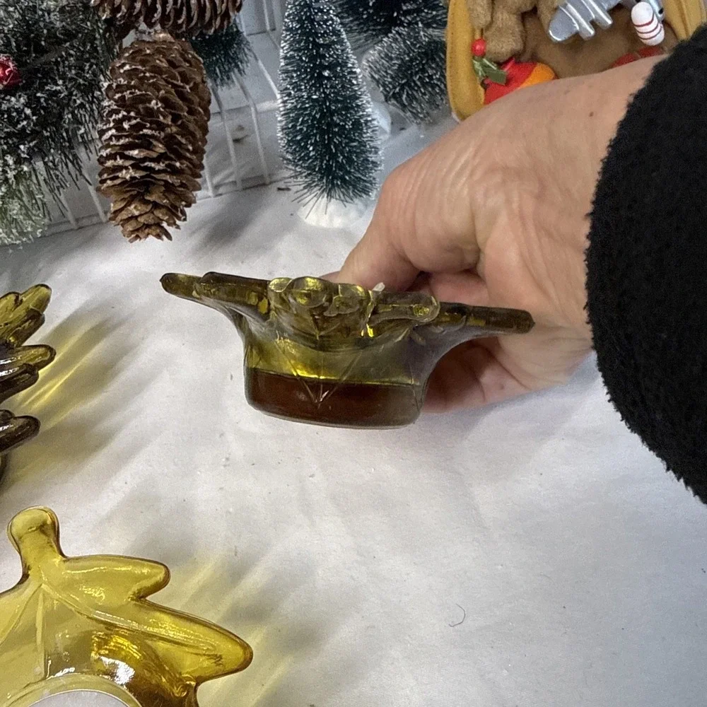 Fall Leaf Glass Votive Candle Holders Gold/Green Set of 3. Vintage